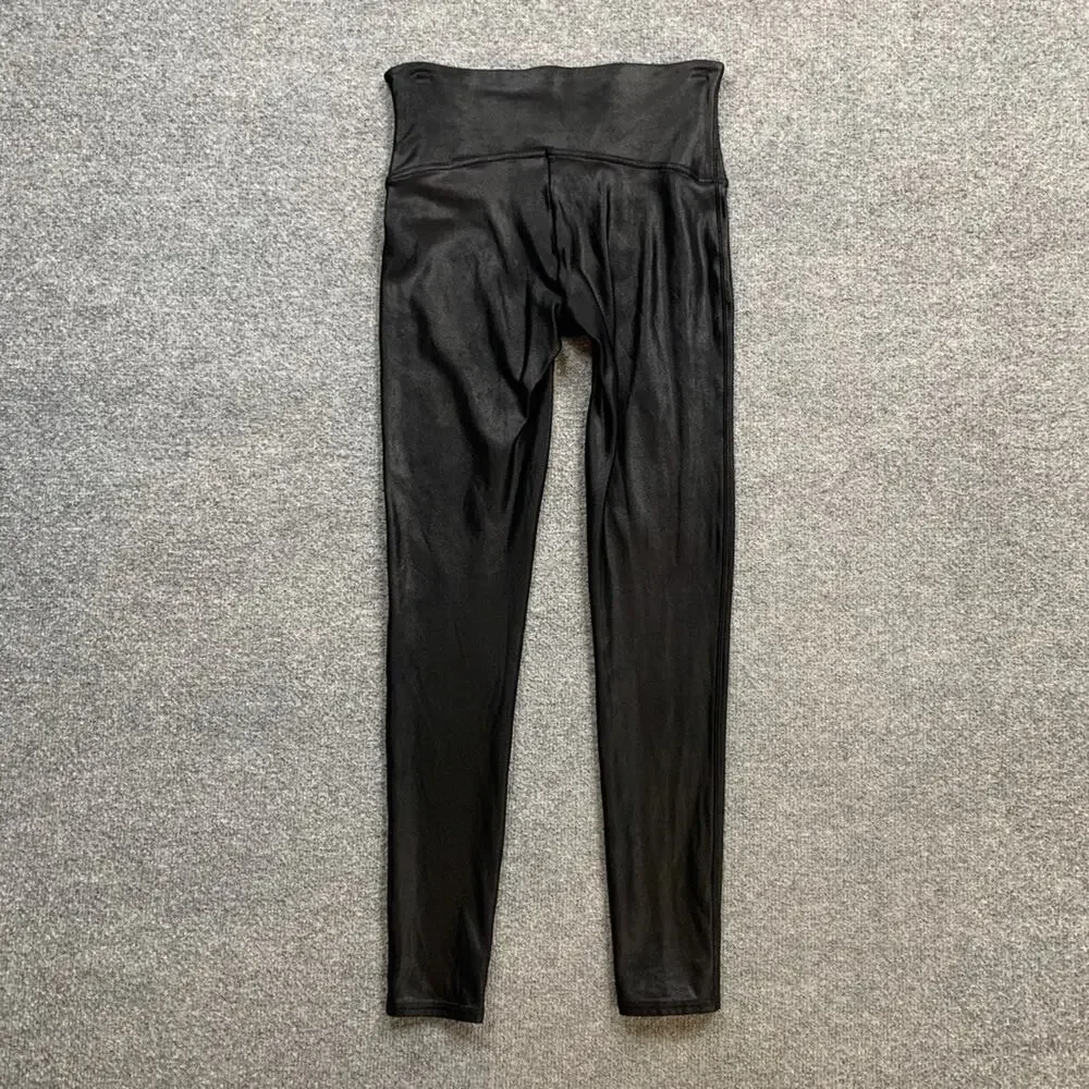 Spanx Leggings Womens L Large Black Coated Faux Leather High Waist Ankle Pull On